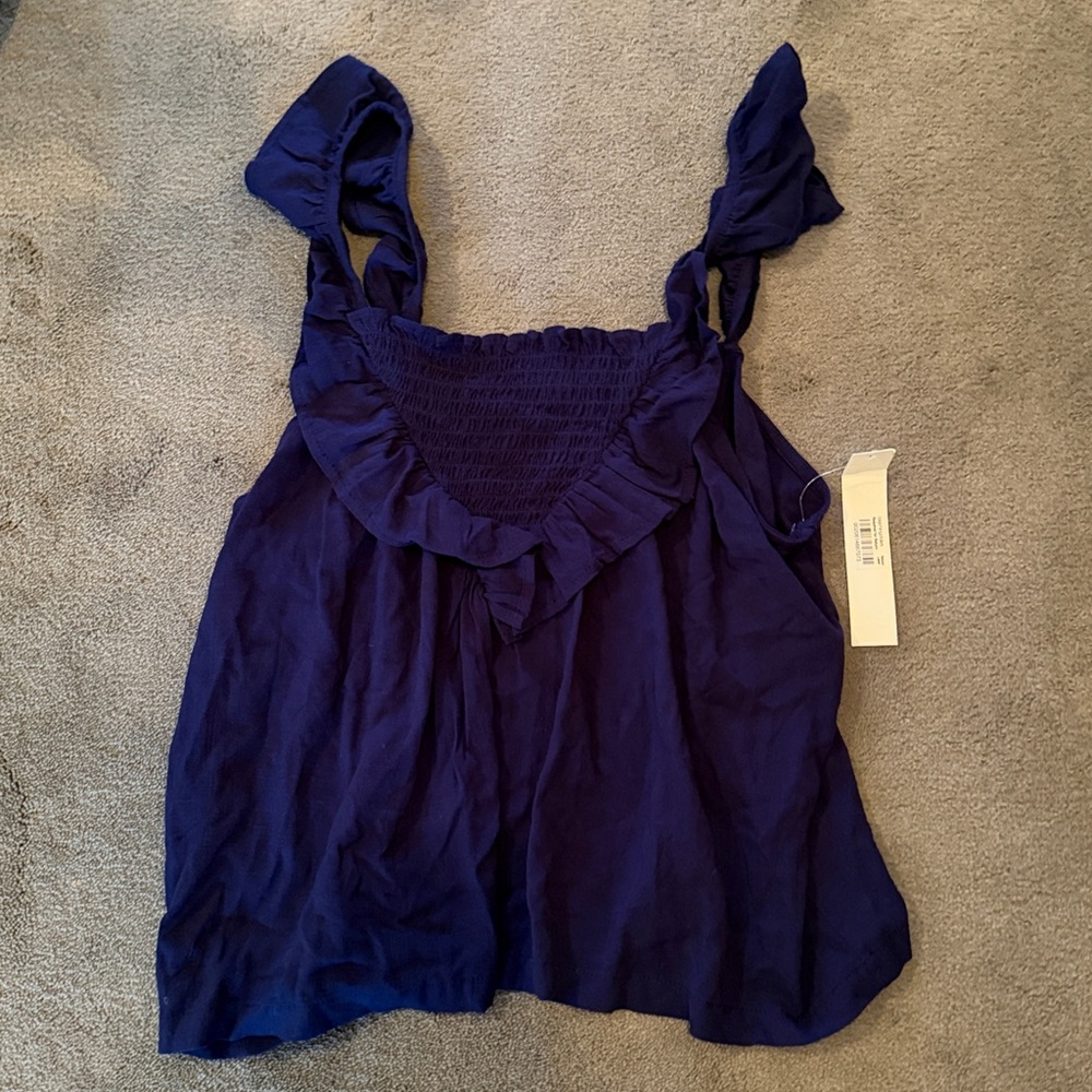 NWT Aqua Navy Blue Ruffled Sleeveless Top